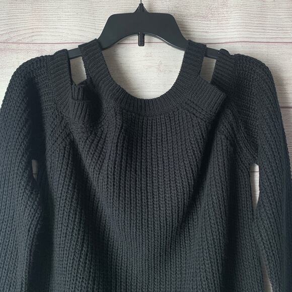 Cozy Casual Black Cold Shoulder Ribbed Knit Sweater Long Sleeves Size S/M - Picture 3 of 16